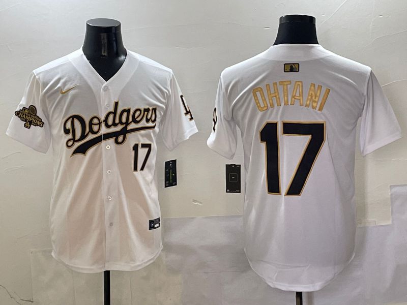 Men Los Angeles Dodgers #17 Ohtani White Black Gold Game Nike 2025 MLB Jersey style 14
